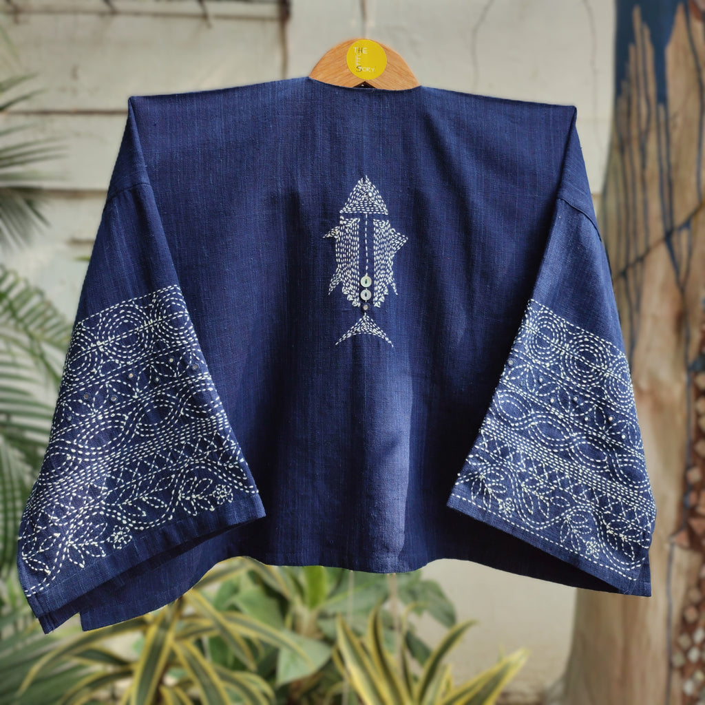 Unstitched Blouse crafted in handspun handwoven natural Indigo Dyed soft cotton fabric. Can be customized