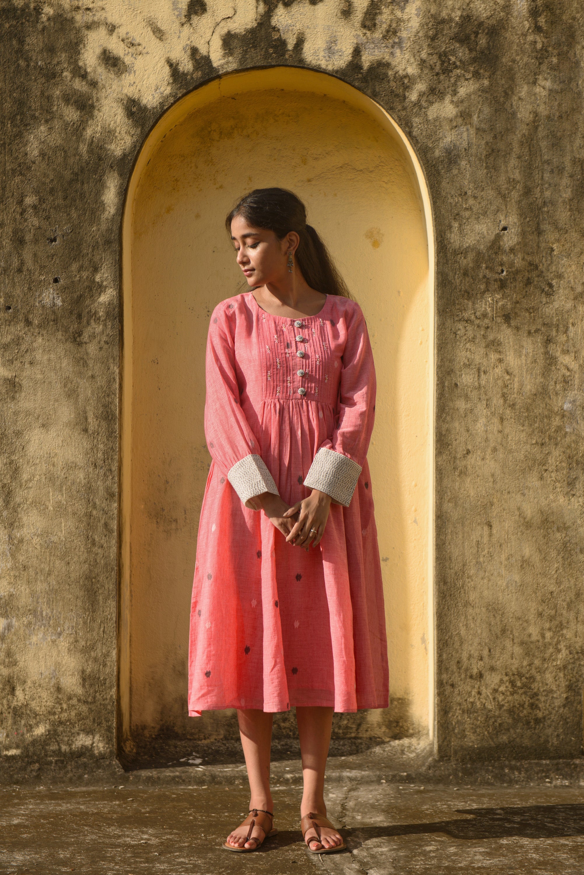 jamdani cotton dress Scarlet Red Cotton Jamdani Dress